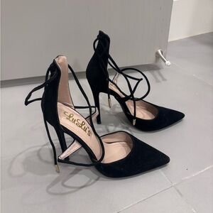 Lulu's Elegant Black Lace-Up Heels